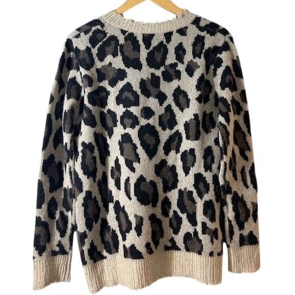AQUA Cat Animal Print 100% Cashmere Distressed Soft Sweater Leopard Women MEDIUM - Picture 3 of 8